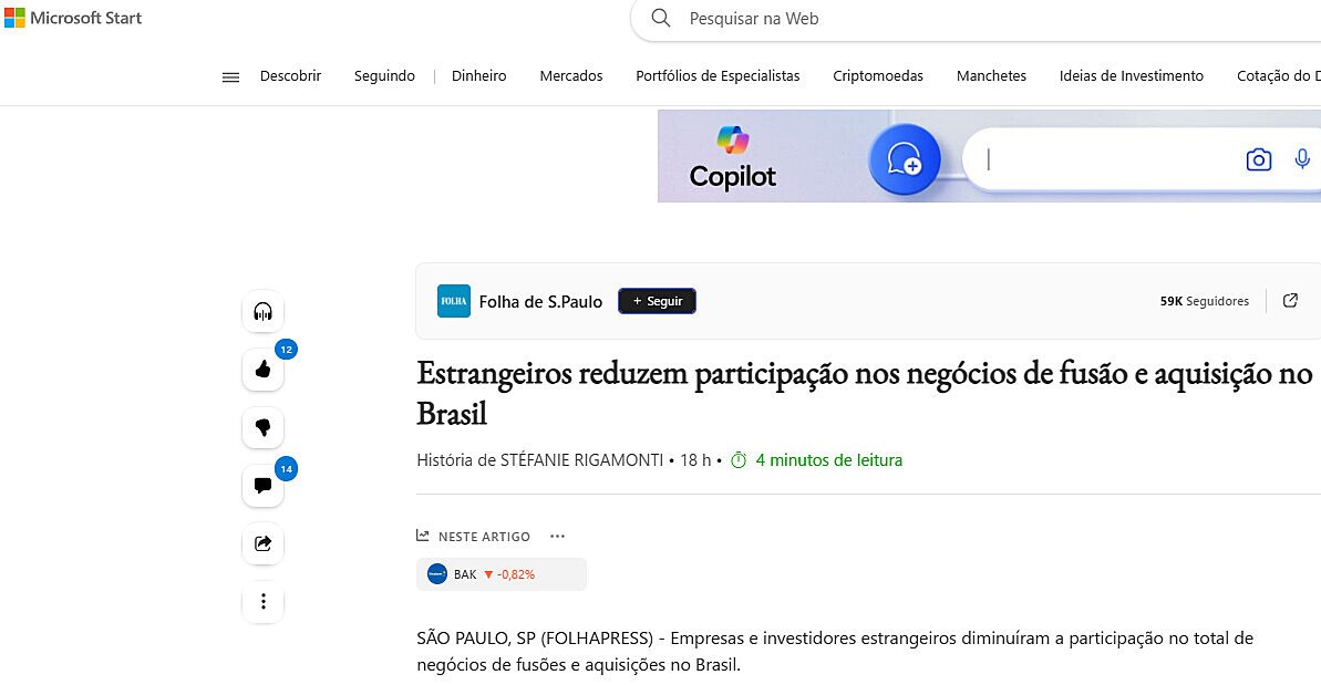 Estrangeiros reduzem participao nos negcios de fuso e aquisio no Brasil